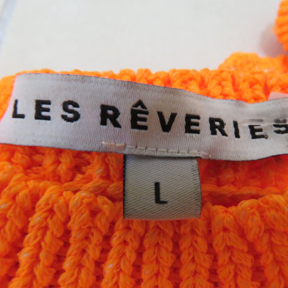 LES REVERIES Cutout Knitted Cropped Sweater Top in Orange - Size L - Picture 12 of 13